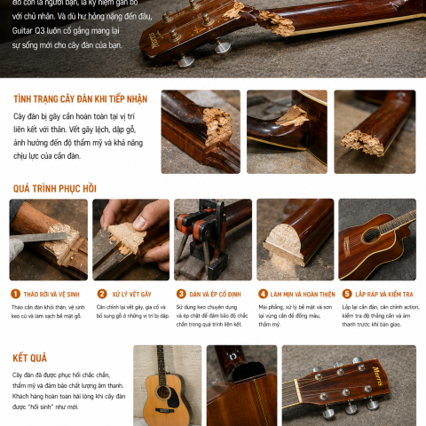 Phục Hồi Cây Đàn Guitar Gãy Cần Của Khách – Hồi Sinh Một Người Bạn Âm Nhạc