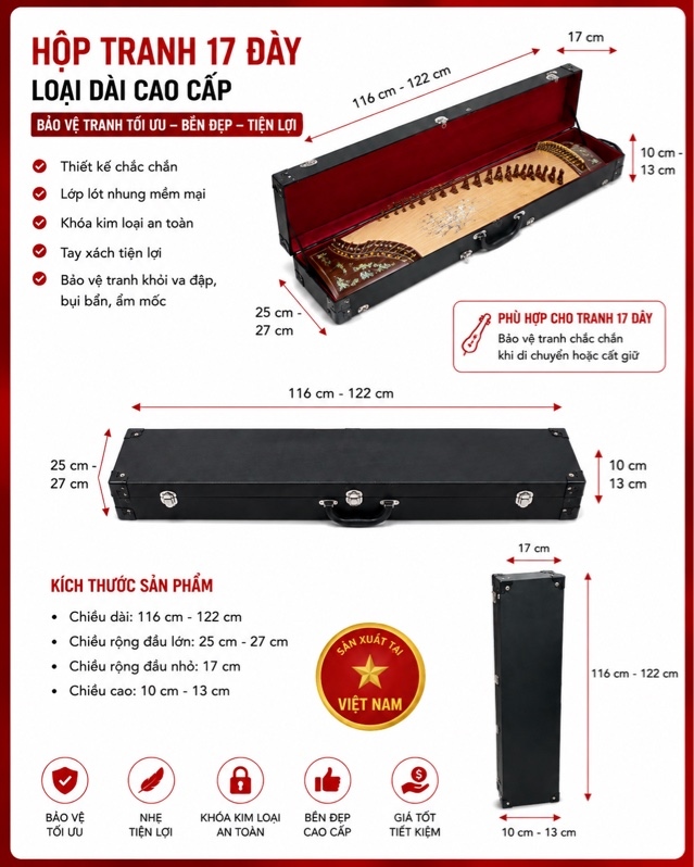 Hộp Cứng Đàn Tranh 17 Dây – Hộp Đựng Và Bảo Vệ Đàn Tranh Chắc Chắn