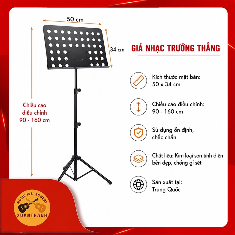 Giá Nhạc Trưởng Loại Tốt HY-204 Giá Để Bản Nhạc Điều Chỉnh Độ Cao Khung Thép Chắc Chắn Cho Chỉ Huy Dàn Nhạc Biểu Diễn