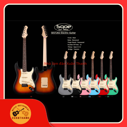 Đàn Guitar Điện Strat SSS Sqoe SEST202, Rosewood Fingerboard nhiều màu